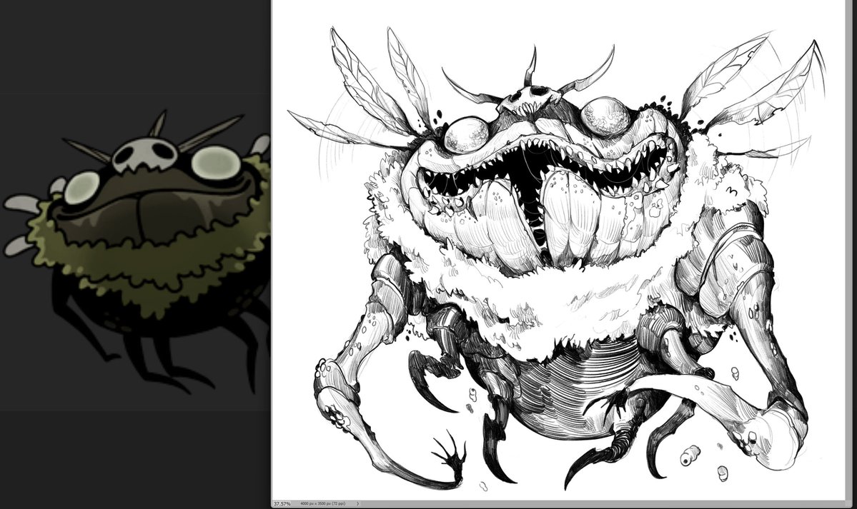 I love this fella. Still working on it.
So many interesting designs to explore on Hollow Knight and Silksong!