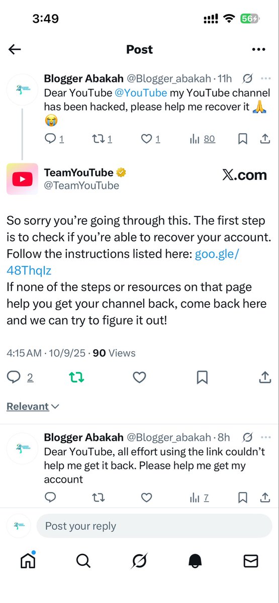 Blogger_abakah's tweet image. Dear YouTube @YouTube @TeamYouTube please upon using the link my issue wasn’t resolved, please help