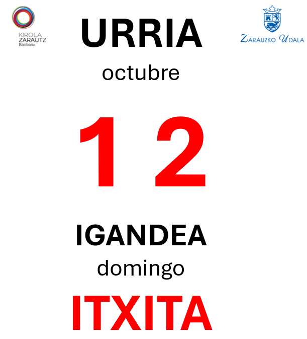 IGANDEAN ARITZBATALDE ITXITA EGONGO DA

Igande honetan, U-12, Aritzbatalde itxita egongo da.

Este domingo, 12-O, Aritzbatalde permanecerá cerrado.

Gu prest, ZU?🤸‍♀️🤸‍♂️