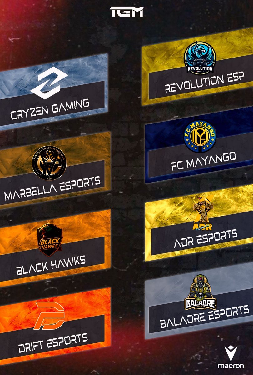 Liga TGM (@ligatgm) on Twitter photo #Temporada6 | #Presentaciones
Es hora de empezar a presentar a los equipos que darán vida a este espectáculo, cada uno con su esencia única y un hambre de victoria 🥇
¡Conozcamos algunos de los protagonistas!
<a href="/CryZeNGaming/">CryZeN</a>
<a href="/Revolution_CD/">Revolution eSports</a>
<a href="/FCMayango/">FC Mayango</a>
<a href="/Marbella_FC_/">Marbella eSports 🎮</a> #Temporada6 | #Presentaciones
Es hora de empezar a presentar a los equipos que darán vida a este espectáculo, cada uno con su esencia única y un hambre de victoria 🥇
¡Conozcamos algunos de los protagonistas!
<a href="/CryZeNGaming/">CryZeN</a>
<a href="/Revolution_CD/">Revolution eSports</a>
<a href="/FCMayango/">FC Mayango</a>
<a href="/Marbella_FC_/">Marbella eSports 🎮</a>