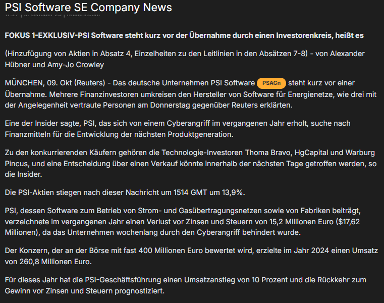 PSI Software vor Übernahme
