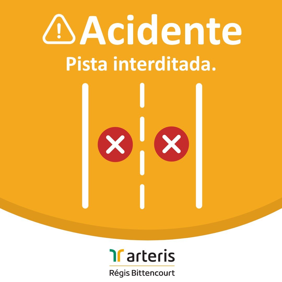 ⚠️Atenção!⚠️

Acidente no km 290 da BR-116/SP, em Itapecerica da Serra interdita todas as faixas sentido São Paulo.

🚗Fila de 2 quilômetros.

Equipes da concessionária atuam no atendimento e liberação da via.