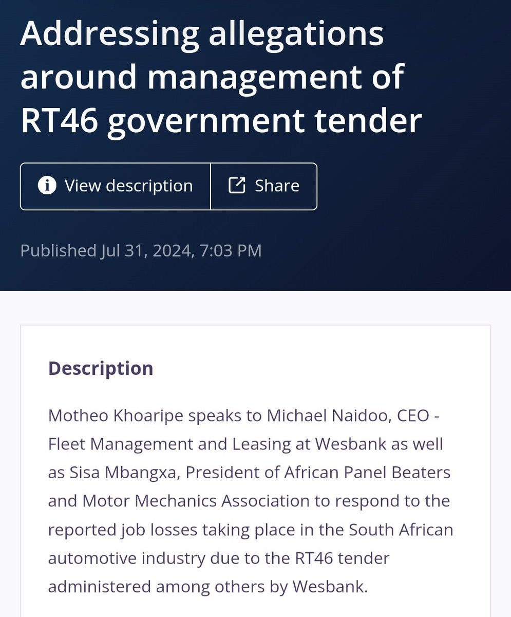 Simphiwe3202's tweet image. @siu @NPA_Prosecutes @kzngov @kzncogta @ThamiNtuliy please investigate this 

The transversal multi-billion rand RT46 Government Fleet Tender which falls under @Treasury_RSA is being looted. This is why Black-owned Auto Workshops are not receiving any State and Government…