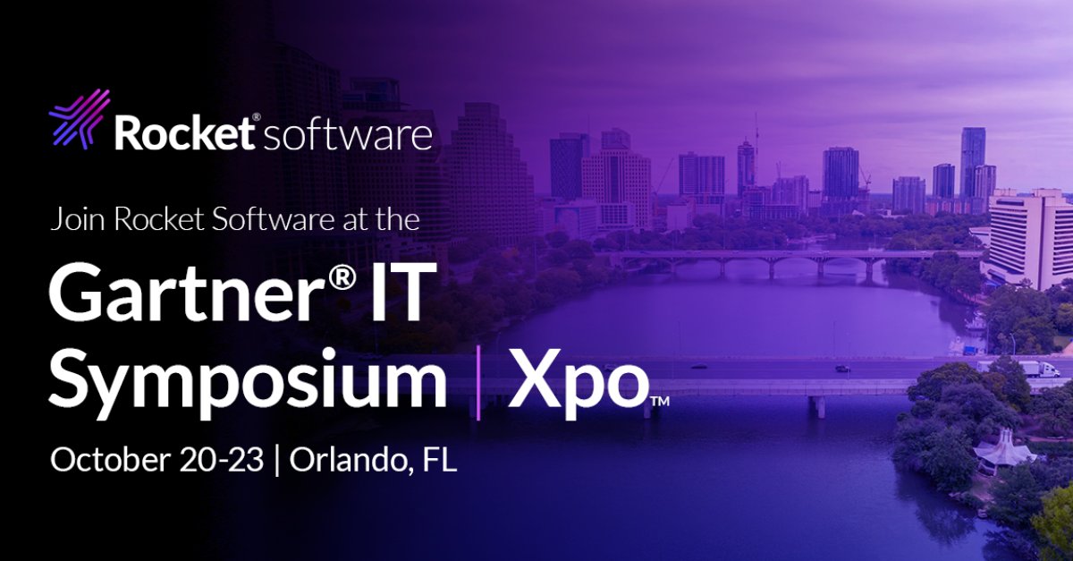 Rocket's tweet image. Headed to the @Gartner_inc IT Symposium this month? So are we.

Join us for conversations on how your organization can make IT #modernization simpler, more flexible, and secure with Rocket Software.

We hope to see you there. Register today: brnw.ch/21wWuhz