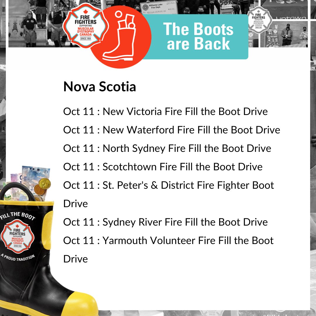 MD_Canada's tweet image. This upcoming long weekend, Fire Fighters are hosting boot drives to raise critical funds and awareness for Muscular Dystrophy Canada. Come #FillTheBoot in your area, and help our Fire Fighter partners make a difference for Canadians affected by #NeuromuscularDisorders.

🔗…