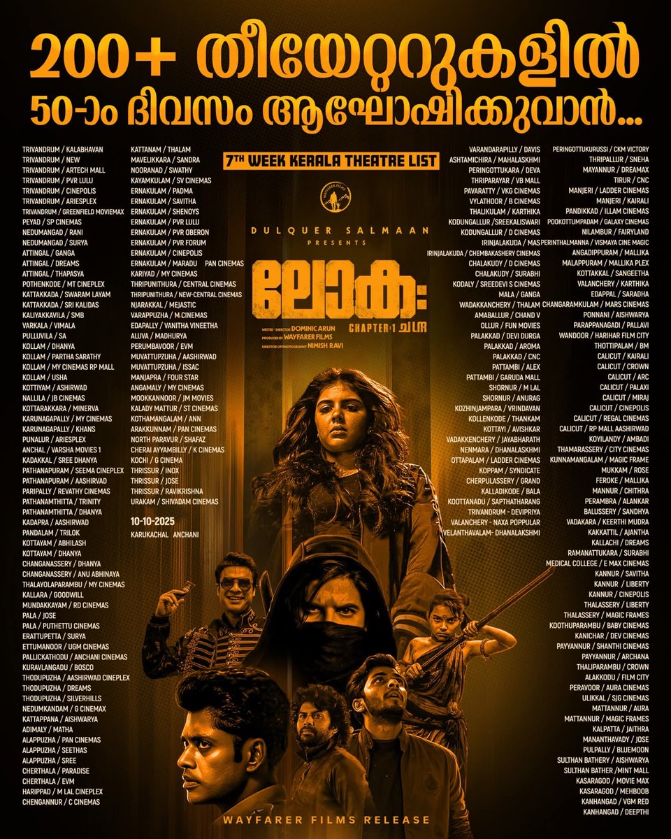 sarathalpy's tweet image. Lokah is here! 🔥 Catch it in theaters near you, playing on 200+ screens in Kerala! 

#Lokah #theyliveamongus @dulQuer @kalyanipriyan #KalyaniPriyadarshan #DulQuerSalmaan @DQsWayfarerFilm #WayfarerFilms