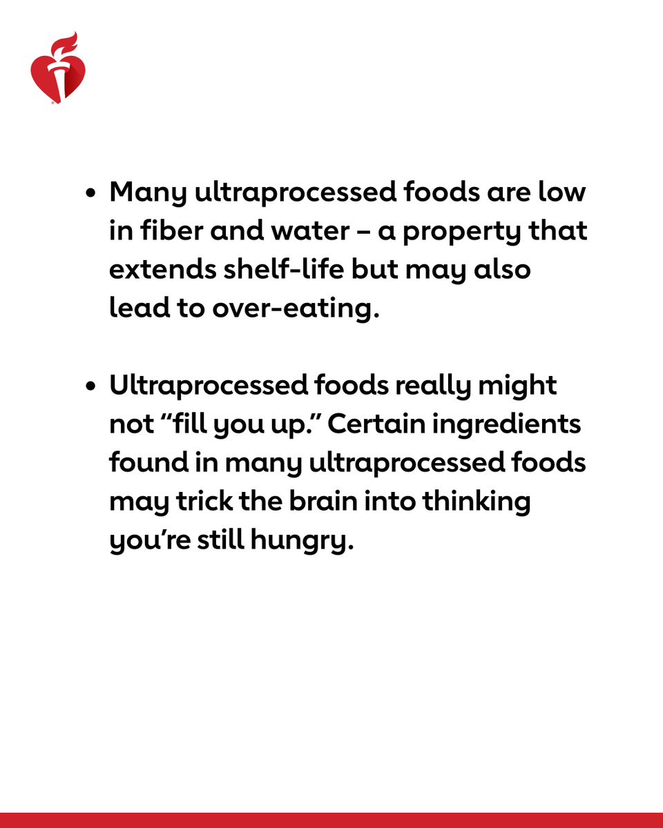 American_Heart's tweet photo. Mom was right: Eating that junk really might make you hungrier. Here’s what the latest research on ultraprocessed foods may tell us. https://t.co/XCNGcpZft4