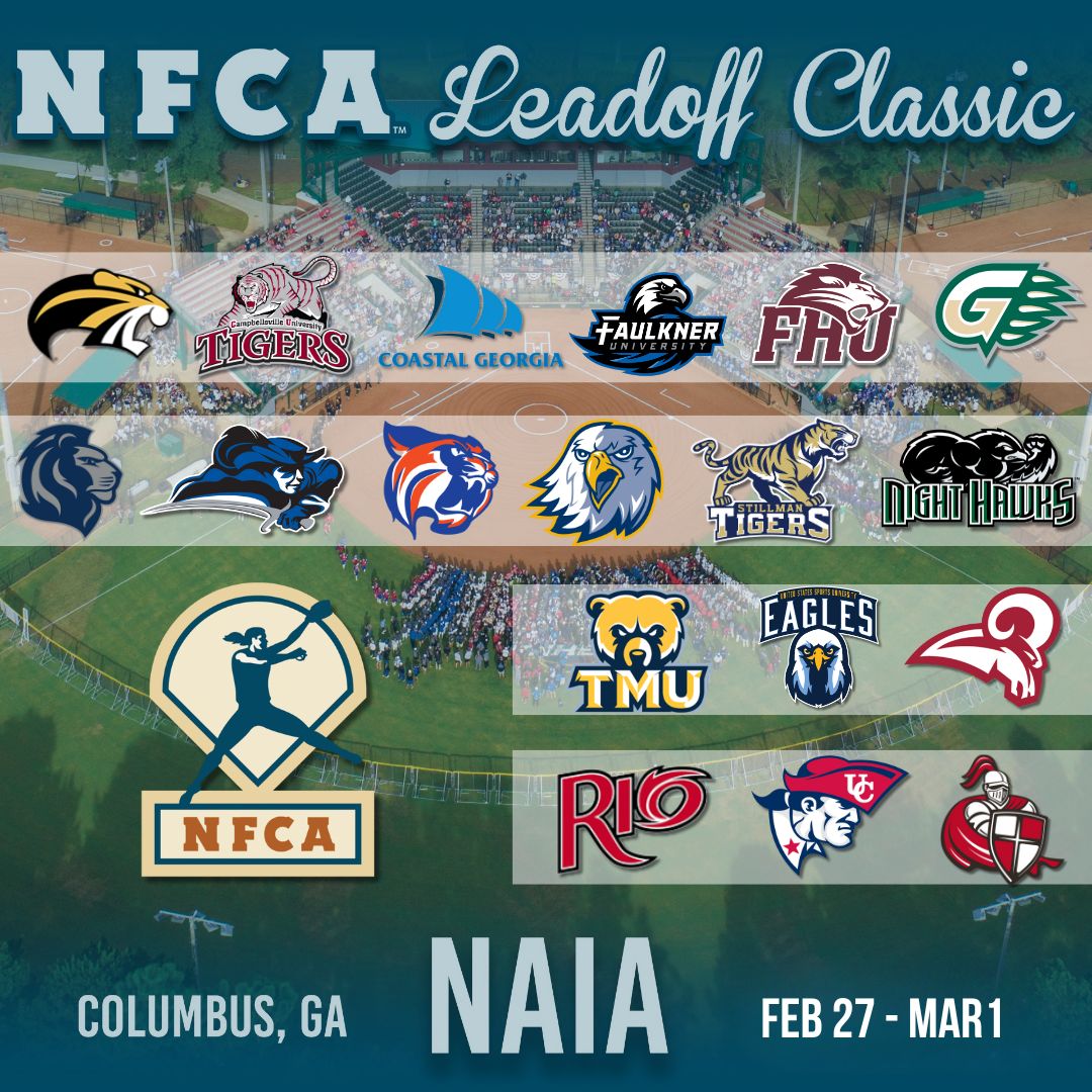 National Fastpitch Coaches Association (@nfcaorg) on Twitter photo 🚨 The schedule is set for the 2026 NFCA NAIA Leadoff Classic! Come join us as 1⃣8⃣ teams take the field! 🥎
📍Columbus, GA <a href="/ColsGASports/">Columbus, GA Sports Council</a>
📅Feb. 27 - Mar. 1
📺 Watch LIVE at Tournament Central: bit.ly/46IkdmD
🔗 bit.ly/3L1vea4
🎟️bit.ly/3WuawCh 🚨 The schedule is set for the 2026 NFCA NAIA Leadoff Classic! Come join us as 1⃣8⃣ teams take the field! 🥎
📍Columbus, GA <a href="/ColsGASports/">Columbus, GA Sports Council</a>
📅Feb. 27 - Mar. 1
📺 Watch LIVE at Tournament Central: bit.ly/46IkdmD
🔗 bit.ly/3L1vea4
🎟️bit.ly/3WuawCh