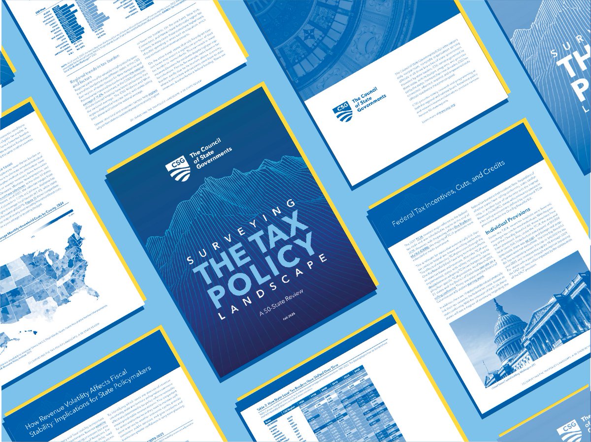 CSGovts's tweet image. The second installment of the CSG 50-State Scan is now live! “Surveying the Tax Policy Landscape” features an in-depth overview of how tax policy decisions at the federal, state and territorial levels directly shape household budgets, business investment and the long-term…