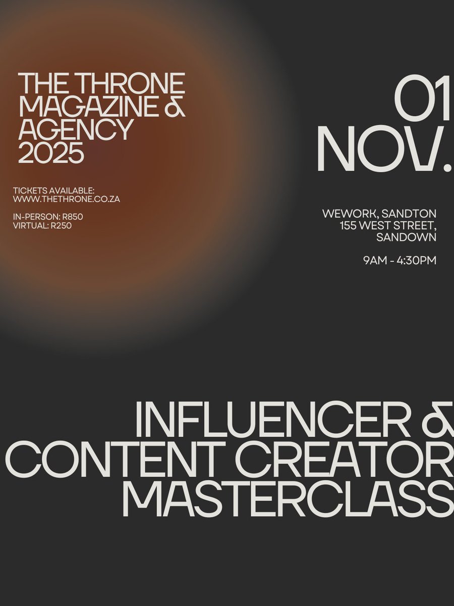 We are thrilled to announce <a href="/lindopariss/">Li</a>, Head of Business Development at leading Influencer Marketing Agency, Style ID Africa, as a speaker at The Throne Influencer &amp; Content Creator Masterclass, taking place on 1 November 2025 at WeWork Sandton.

With 8+ years of experience in