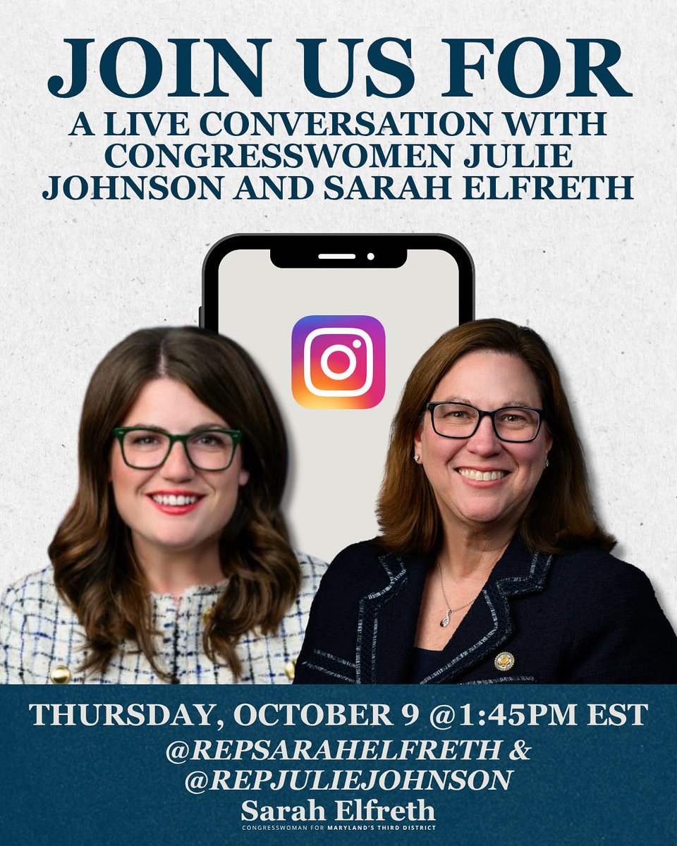 RepSarahElfreth's tweet image. Don’t miss our Instagram live with @RepJulieJohnson today at 1:45 PM EST. If you want updates on the shutdown and more information about how our offices can support you during these uncertain times, be sure to tune in on Instagram @RepSarahElfreth.