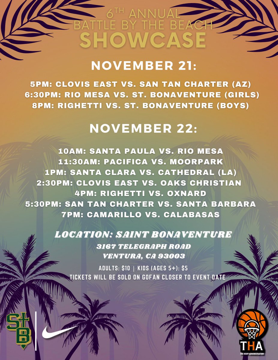 We are a month away.

6th Annual Battle by the Beach 🏝️ 
Some of 805s top programs with some out of area talent!

A great way to start the regular season with some great coaches!