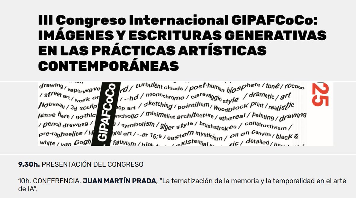 El próximo martes día 14, a las 10:00hs tendré el placer de impartir la conferencia que he titulado "La tematización de la memoria y la temporalidad en el arte de la IA". Facultad de BBAA (UCM).  Madrid. Os espero, ;) arte-conocimiento.com/actividades/ii…