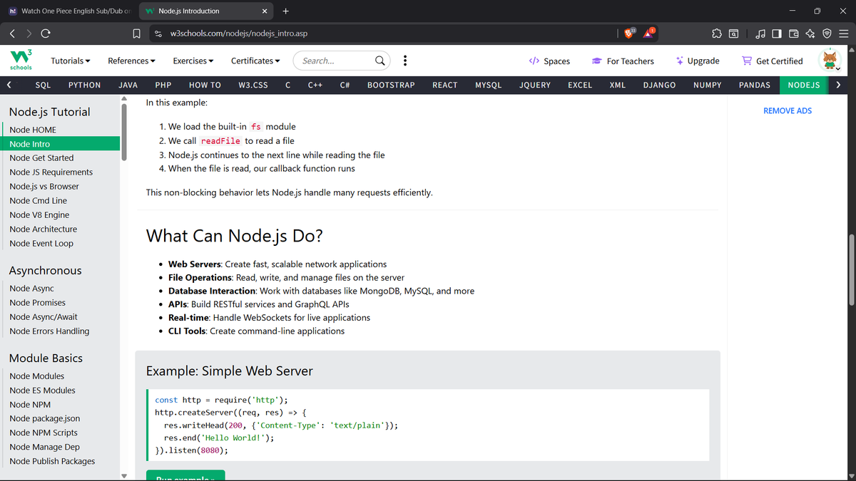 GhimireSiddanta's tweet photo. #LUD12 #LearningUtsav2025 #FestivalOfLearning
Finished learnyounode challenges &amp; started Node.js on W3Schools!
Learned about 
- what it is, &amp;
- JS outside browser &amp; server basics https://t.co/Y0Qytrzw4g