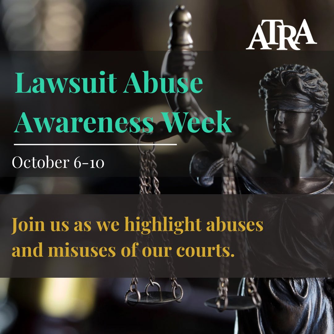 ⚖️ #LawsuitAwarenessWeek ⚖️ is about shining a light on how excessive litigation hurts families, small businesses, and fairness itself.
💡Lawsuits aren’t always the answer. 
💬 Stay informed, stay engaged, and join the conversation. atra.org/shining-a-ligh…