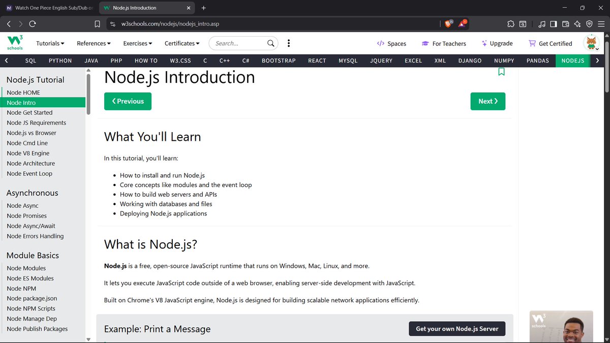 GhimireSiddanta's tweet photo. #LUD12 #LearningUtsav2025 #FestivalOfLearning
Finished learnyounode challenges &amp; started Node.js on W3Schools!
Learned about 
- what it is, &amp;
- JS outside browser &amp; server basics https://t.co/Y0Qytrzw4g