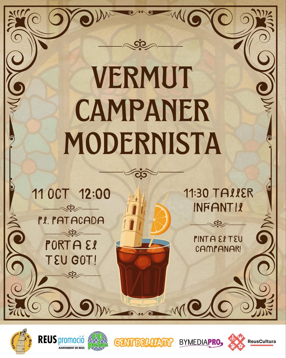 🥳 Aquest dissabte de 12h a 15h us convidem a viure un vermut de l'alçada del campanar!

🌀Aquest cop ens sumem a la programació de Reus Modernista amb un vermut molt especial… i és que no només celebrem aquest esdeveniment, també celebrem 25 anys tocant campanes!🎉

No falteu!