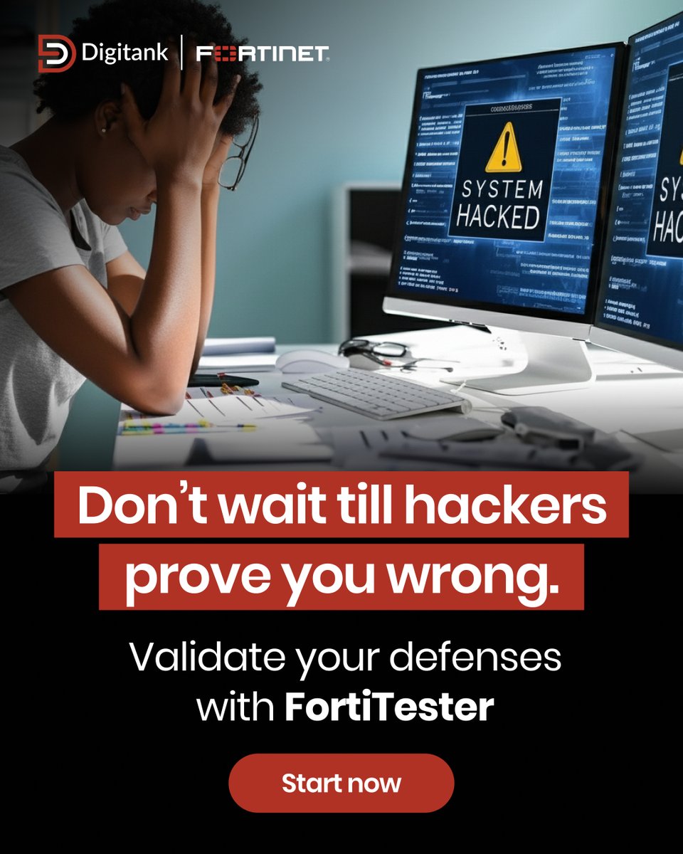 DigitankAfrica's tweet image. Is your security ready for real attacks? Tools often sit untested, hiding exploitable gaps. FortiTester simulates cyberattacks to uncover weaknesses. Get started: digitank.africa/contact-us/ 

#CyberSecurity #SecurityTesting