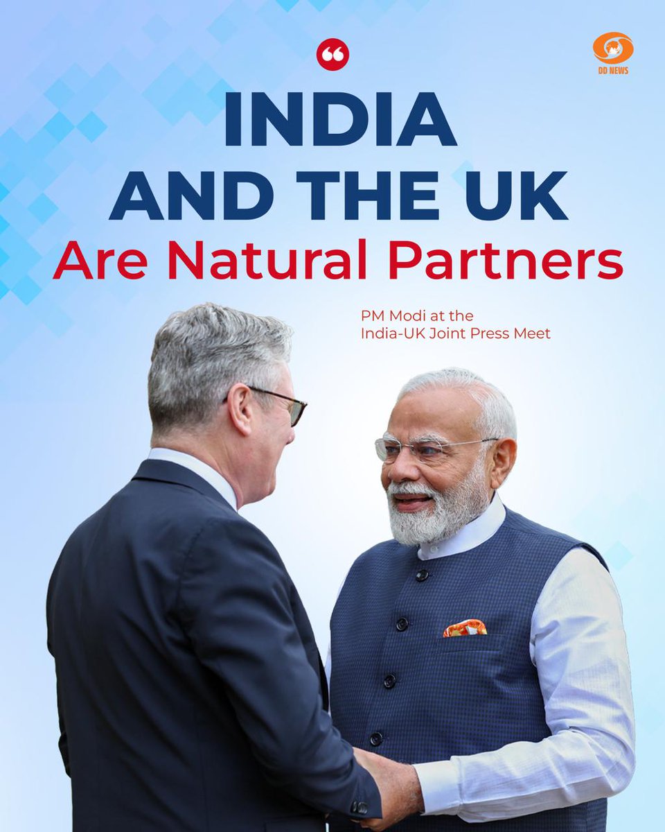 DD News (@ddnewslive) on Twitter photo India and the UK are Natural Partners.
#IndiaUKTie <a href="/PMOIndia/">PMO India</a> <a href="/narendramodi/">Narendra Modi</a> <a href="/Keir_Starmer/">Keir Starmer</a> <a href="/PIB_India/">PIB India</a> <a href="/MIB_India/">Ministry of Information and Broadcasting</a> India and the UK are Natural Partners.
#IndiaUKTie <a href="/PMOIndia/">PMO India</a> <a href="/narendramodi/">Narendra Modi</a> <a href="/Keir_Starmer/">Keir Starmer</a> <a href="/PIB_India/">PIB India</a> <a href="/MIB_India/">Ministry of Information and Broadcasting</a>