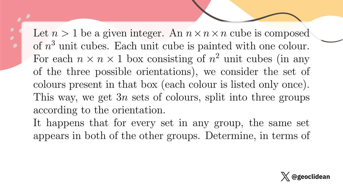 geoclidean's tweet image. 2017 Shortlist/C6
#Combinatorics #IMOShortlist