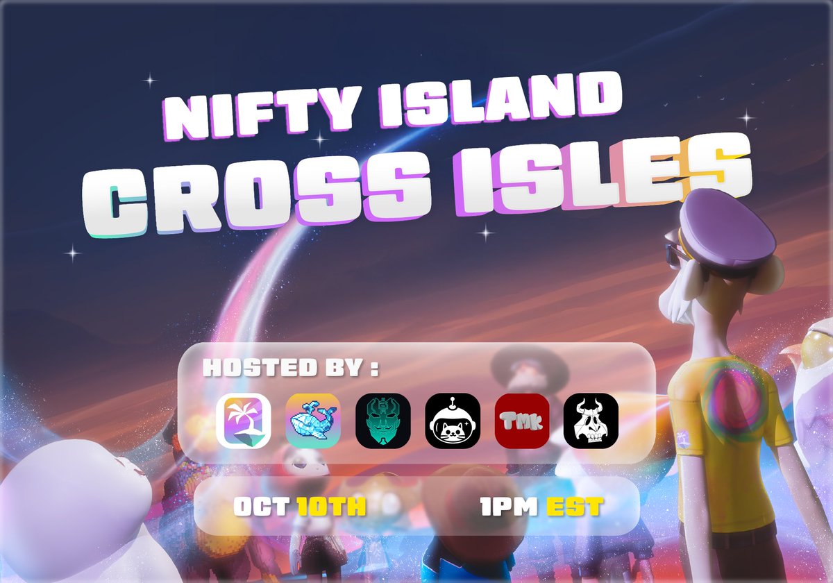 Did someone say Cross Isles Special!?!? 🏝️

We’re back with another banger where we’re giving away tons of NFTs and tokens, maxing and relaxing, and playing games with the community!

It’s all kicking off with a game night in the Nifty Discord on 10/10 at 1pm ET.

See you there!