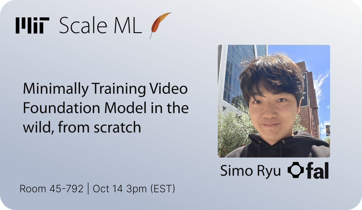 jyo_pari's tweet image. After weeks of learning about systems at @scaleml, we’re shifting gears to video foundation models.
Thrilled to have @cloneofsimo sharing how to train them from scratch next Tuesday — no better person to learn from 🔥