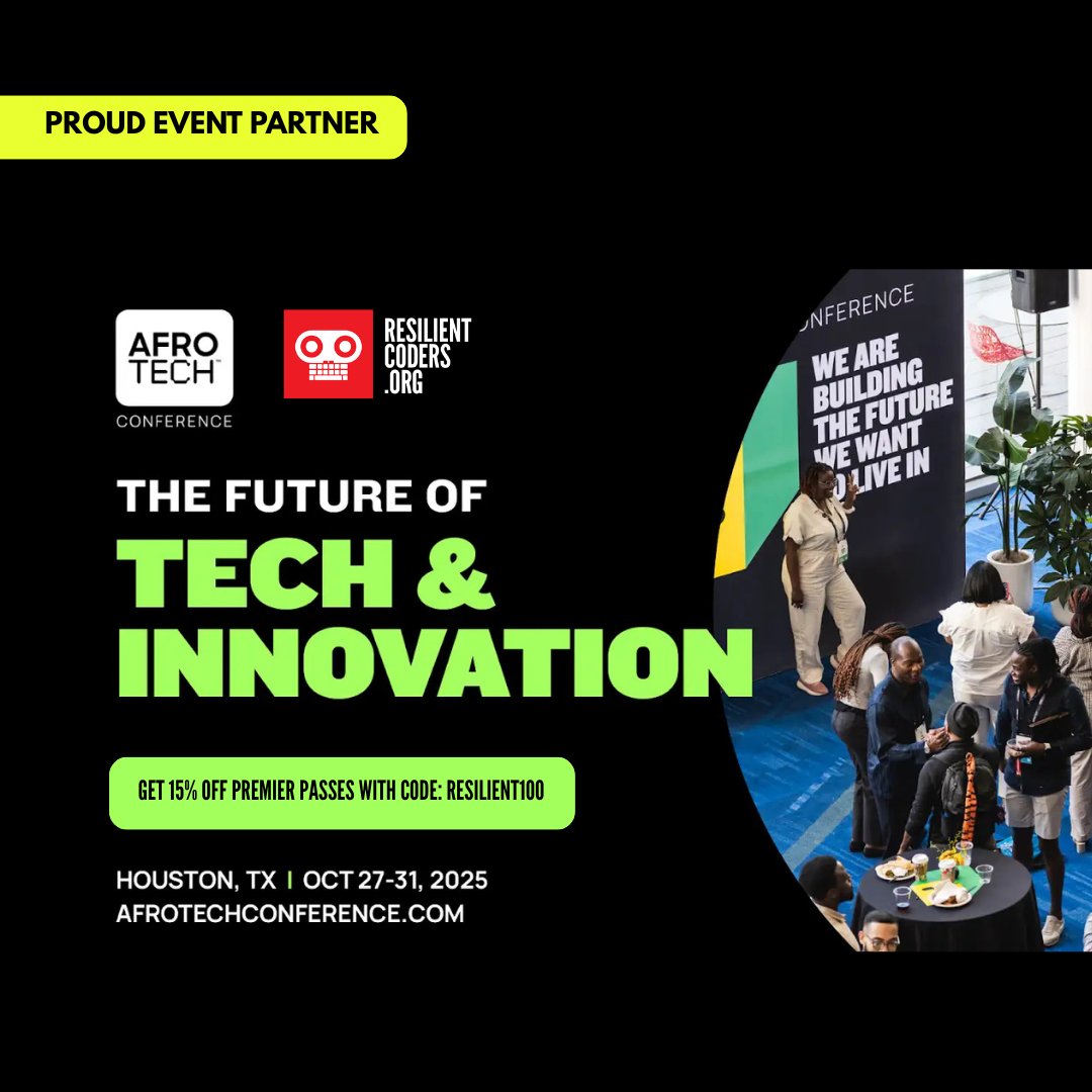 resilientcoders's tweet image. We’re proud to support @AfroTech Conference 2025 in Houston! Join us & thousands of professionals, founders, & innovators for workshops, panels, & events designed to accelerate excellence in tech:
hubs.ly/Q03MYv7q0 Use RESILIENT100 for 15% off Premier passes. #AfroTech2025