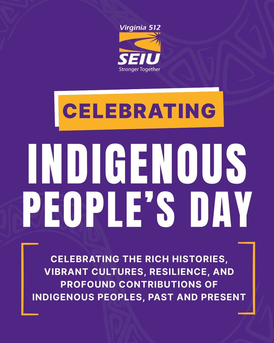 Today, SEIU VA 512 proudly honors #IndigenousPeoplesDay.

We recognize the rich histories, resilience, and profound contributions of Indigenous peoples - a legacy deeply tied to the fight for justice &amp; workers' rights.

Standing in solidarity for a more equitable future. ✊🏽✊🏾✊🏿