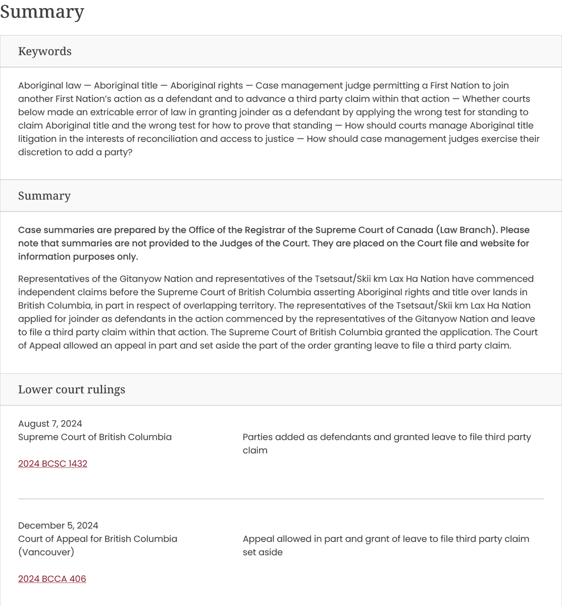 LawScribes's tweet image. Supreme Court Canada dismissed 13 leaves to appeal and granted 1. #SCC will hear a #Indigenous first nations land claim dispute centred on test for standing on #Aboriginal title claims. A case management case. #BC