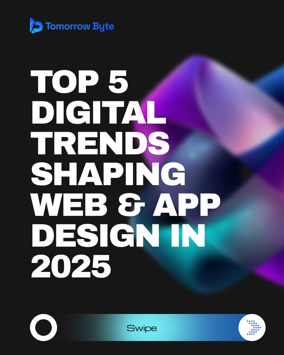 tomorrowbyte's tweet image. 🚀 Top 5 Digital Trends Shaping UI/UX in 2025
From AI tools to immersive 3D &amp;amp; AR design — here’s what’s defining the future of web &amp;amp; app experiences.

👇 Explore the future of design today!
#UIDesign #UXDesign #WebDesign #DigitalTrends #FutureOfDesign #TomorrowByte
