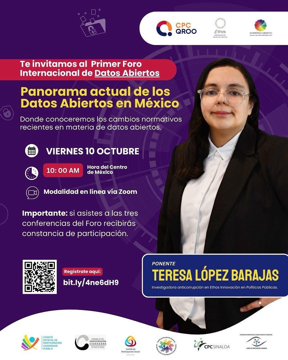 #QueNoSeTePase | 🗓️MAÑANA a las  10:00 h (Centro de México).

📢 #PrimerForoInternacional de #DatosAbiertos

🛜 Modalidad: vía Zoom
✅ Regístrate bit.ly/4mrSFGS
👁️ Evento gratuito.

#GobiernoAbierto #Transparencia #InnovaciónPública #ParticipaciónCiudadana