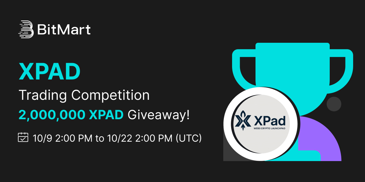 🔥 <a href="/XPad_labs/">X-Pad - LaunchPad</a> Trading Competition is Live on #BitMart! 🔥

🏆 XPAD Trading Competition – 2,000,000 XPAD Prize Pool!

🎉 TOP 60 traders win insane prize

⏰ Event Time: 10/9/2025 14:00 PM PM – 10/22/2025 14:00 PM PM

👉 More details: 
bitmart.zendesk.com/hc/en-us/artic…