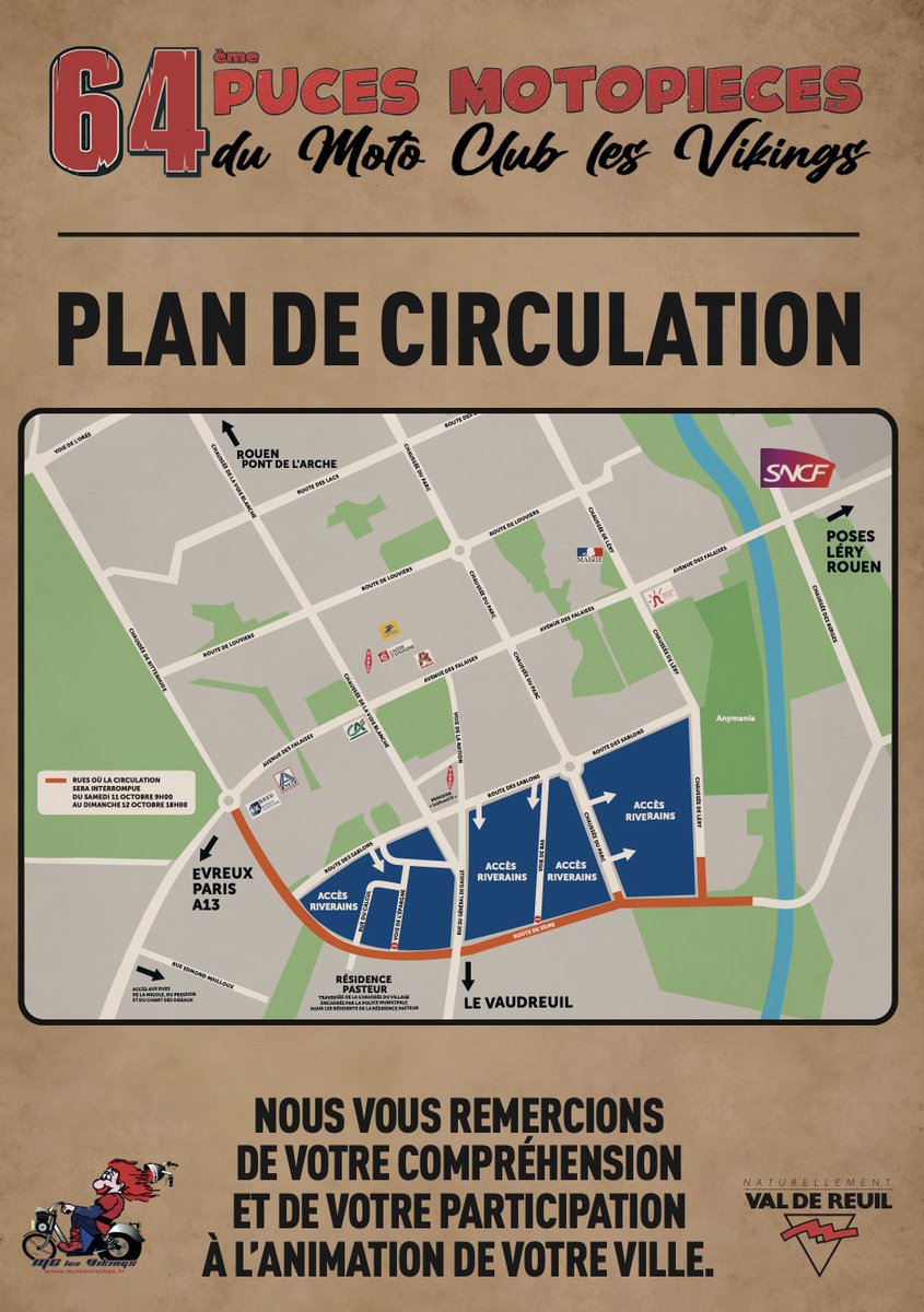Plan de circulation des 64 ème puces moto pièces 
Ce dimanche 12 octobre 2025