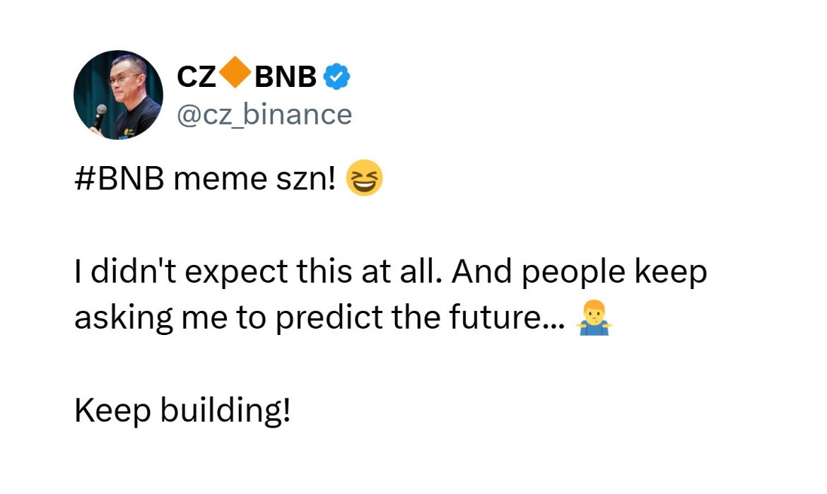 CZ 宣布 BNB meme 季的推文