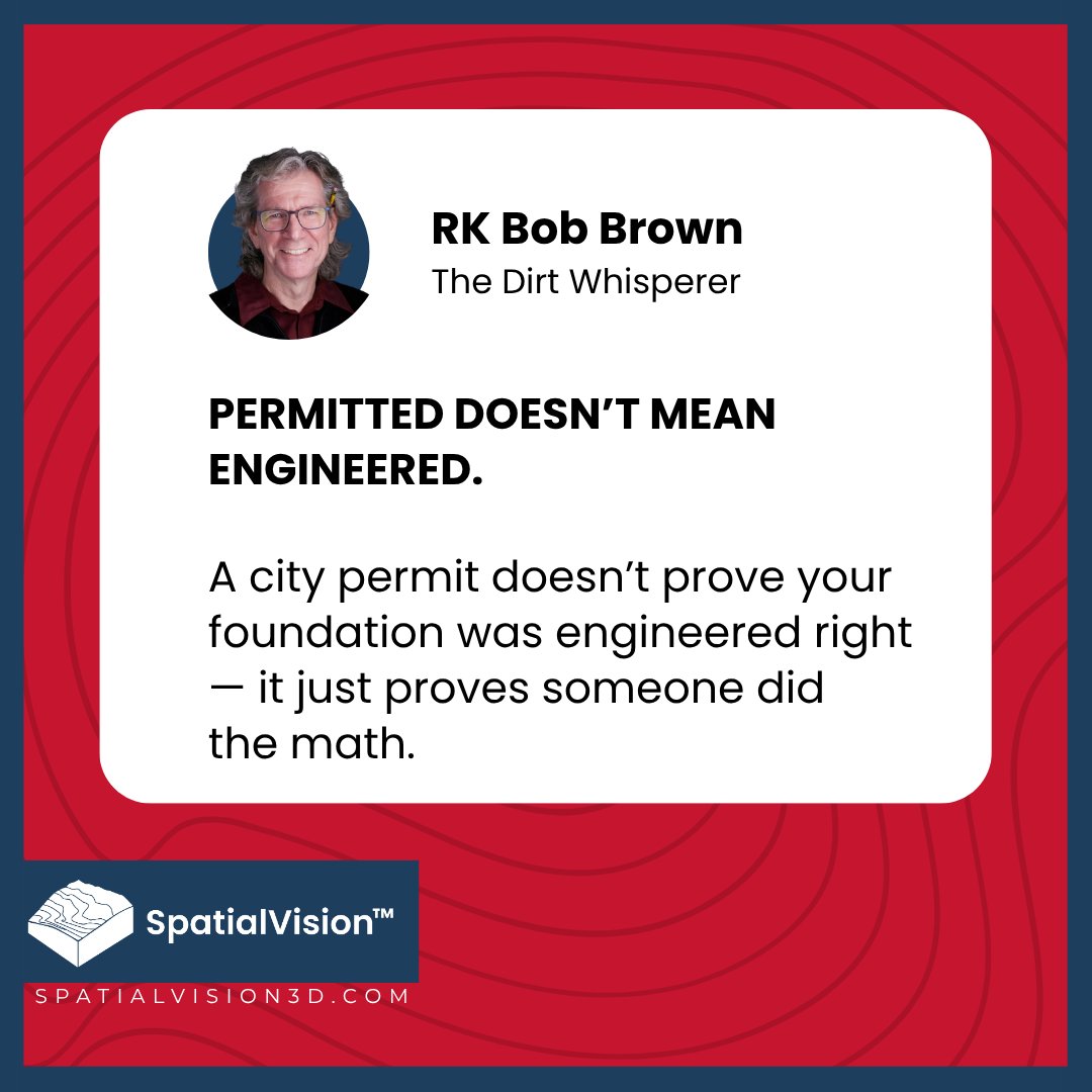RK_BobBrown's tweet image. A city permit isn’t proof of good engineering — it’s proof of good paperwork. They check math, not causes. That’s how “approved” $80K foundation jobs fail again — and your lifetime warranty suddenly means nothing. #FoundationRepairSecrets #EngineeringTruth #SpatialVision™