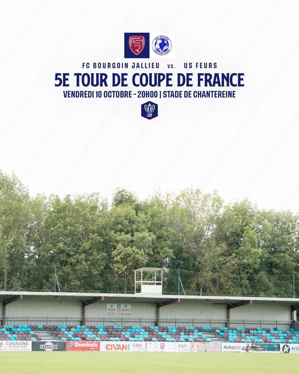 J-1 avant le retour de la 𝐂𝐨𝐮𝐩𝐞 𝐝𝐞 𝐅𝐫𝐚𝐧𝐜𝐞 à Chantereine ! 🏆🇫🇷

🐬 Venez nombreux pousser nos Ciel &amp; Grenat vers le prochain tour ce vendredi 20h00 au stade de Chantereine ! 🔥

⚔️ US Feurs (N3)
🗓️ Ven. 10 Octobre | ⌚️ 20h00
📍Stade de Chantereine 
🎟️ 6€