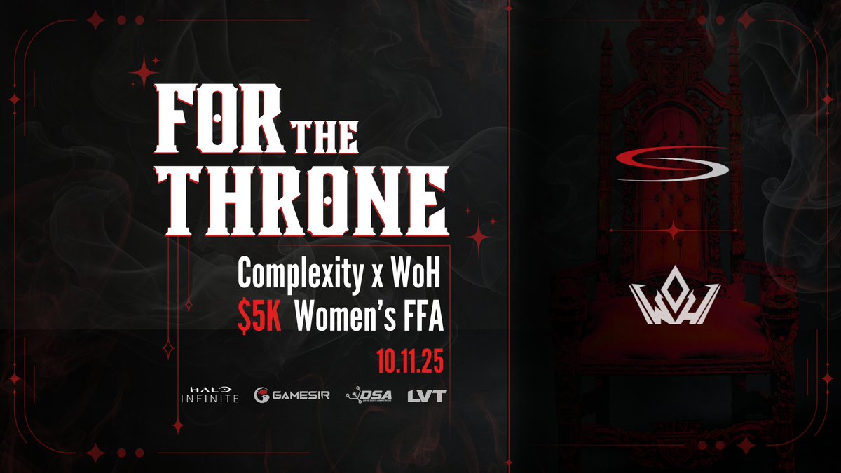 ComplexityHalo's tweet image. 🚨 GameSir Has Arrived 🚨

We are thrilled to announce @mygamesir is now the presenting partner of the @Complexity x @WomenofHalo For The Throne event!

💰 $5,000 Prize Pool
🎁 Top 4 will win a brand new GameSir G7 Pro
📺 Live on @LVTHalo 
📋 Registration ends at 11:59pm EST