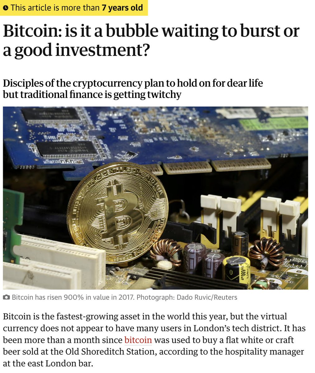 The below article on bitcoin was published in December 2017. The crypto  bull market peaked in Jan 2018 and went down >80%. Most projects went down  100%. When news outlets feel the