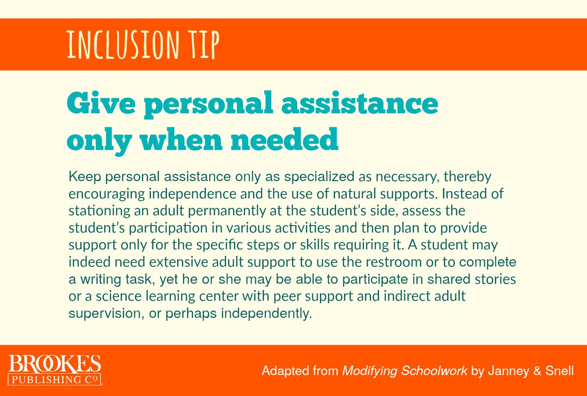 BrookesPubCo's tweet image. #Inclusion quick tip: Give personal assistance only when it&apos;s needed. #TeacherTips #TeachingTips #StudentSupport #InclusiveEducation #k12