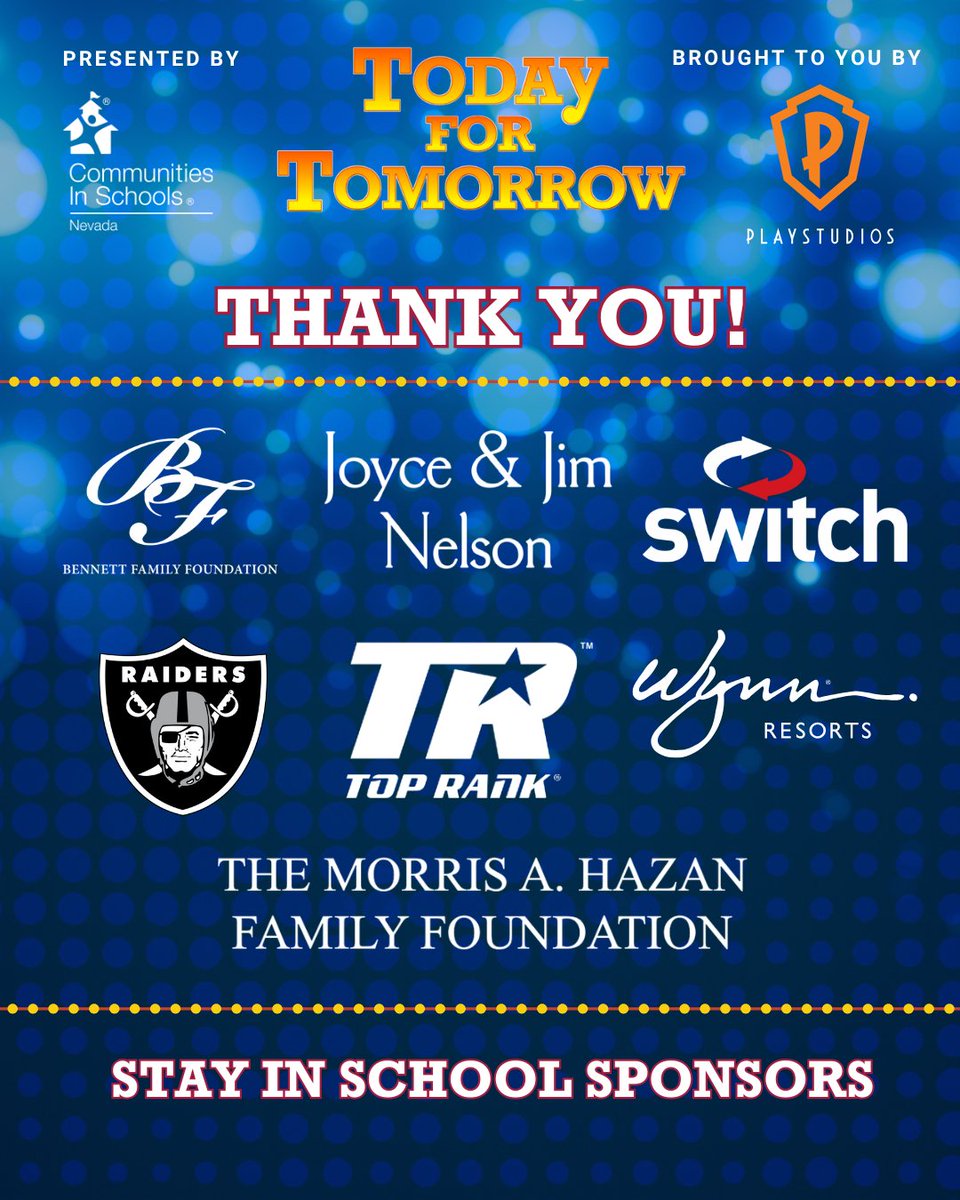 CIS_Nevada (@cis_nevada) on Twitter photo 📣Shoutout to our Today for Tomorrow Stay In School Sponsors. Each has continued to support our mission to help nearly 100K students throughout the state succeed and stay in school.
#TFT2025 #CISNevada #AllinforKids 📣Shoutout to our Today for Tomorrow Stay In School Sponsors. Each has continued to support our mission to help nearly 100K students throughout the state succeed and stay in school.
#TFT2025 #CISNevada #AllinforKids