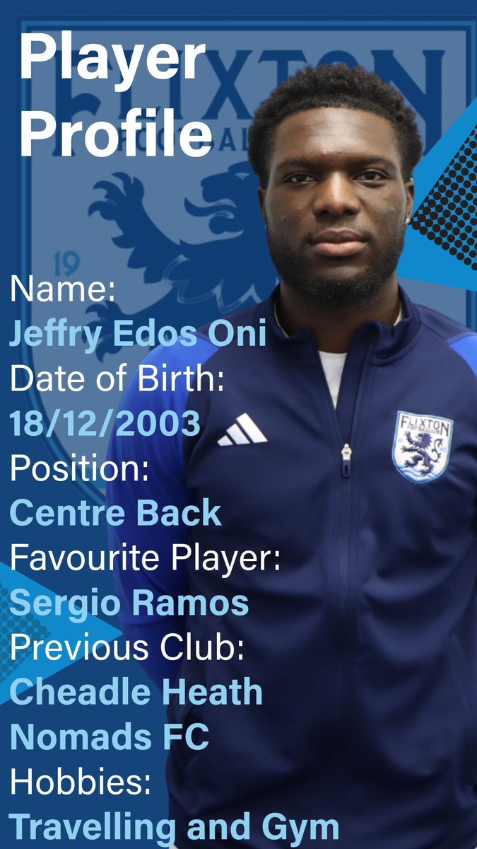 flixtonfcx's tweet image. Calm. Composed. Unshakable.
Jeffry Edos Oni adds even more strength to our back line.
We already have a rock at the back — and now, it’s reinforced. 💪⚽️ 

#FlixtonFC #FlixtonFootballClub #PlayerProfile