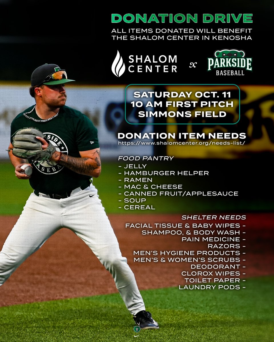 🚨Donation Drive! 🚨

Join us this Saturday at Simmons Field and bring items to help support the Shalom Center in Kenosha! Click the link below for a full list of donation needs.

shalomcenter.org/needs-list/

#DefendTheDen // #RangerGRIT