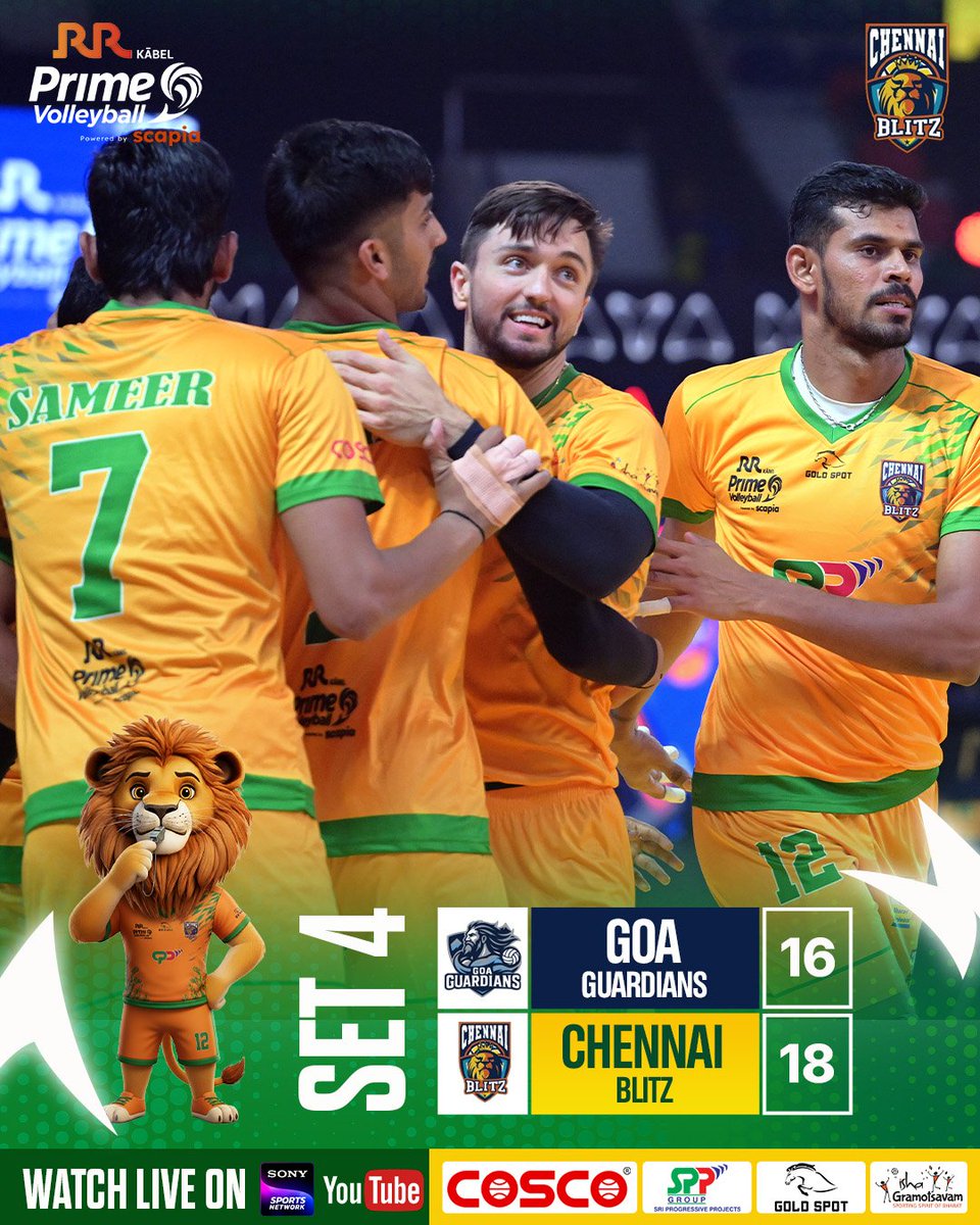 ChennaiBlitz's tweet photo. 🔥 The fight gets fiercer.Our Lions dig deep, chasing every ball with pride.

#ChennaiBlitz #primevolleyball 
#season4 #firevolleyball #PrimeVolleyball #PVL #PrimeVolleyballLeague #PVLIndia #VolleyballIndia #PVLSeason #BlitzFamily https://t.co/608XvwEXnO