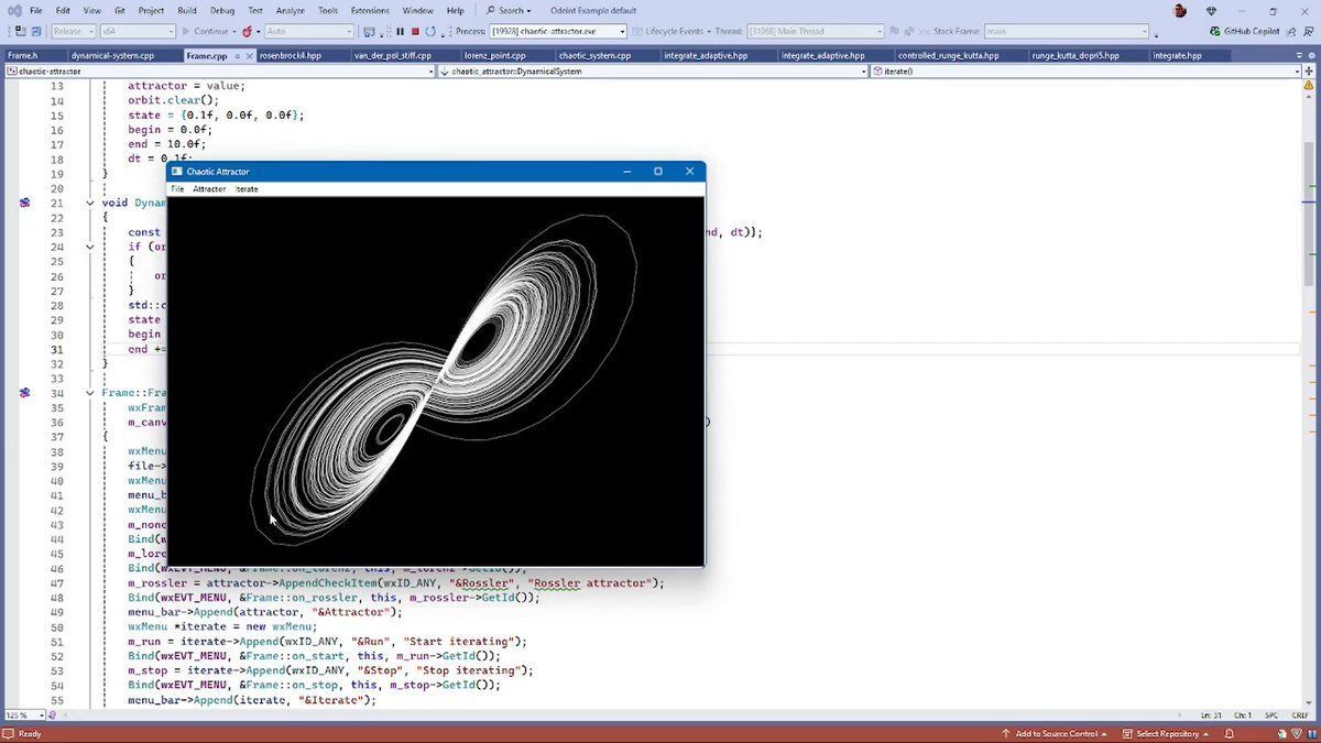 Boost_Libraries's tweet image. Chaotic Attractors with Boost.OdeInt, a talk by Richard Thomson at the Utah C++ Programmers Group

youtube.com/watch?v=zpGx7s…
boost.org/libs/numeric/o…