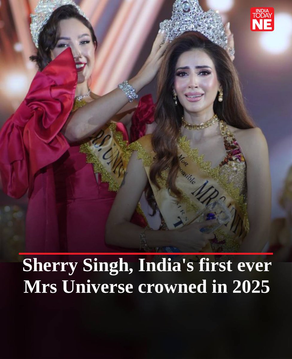 IndiaTodayNE's tweet image. Sherry Singh became the first Indian contestant to win the coveted title of Mrs. Universe 2025, marking an incredible milestone for India in the world of international pageantry.

#SherrySingh #MrsUniverse #India #BeautyPageant
