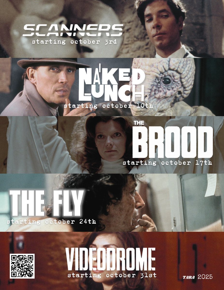 Thanks to everyone who came out to kick off our David Cronenberg: Cinema of Skin series with Scanners.

Next up: the mind-bending descent into Burroughs’ fever dream, Naked Lunch. First screening tomorrow at 8:30 PM.

🎟️  taraatlanta.com