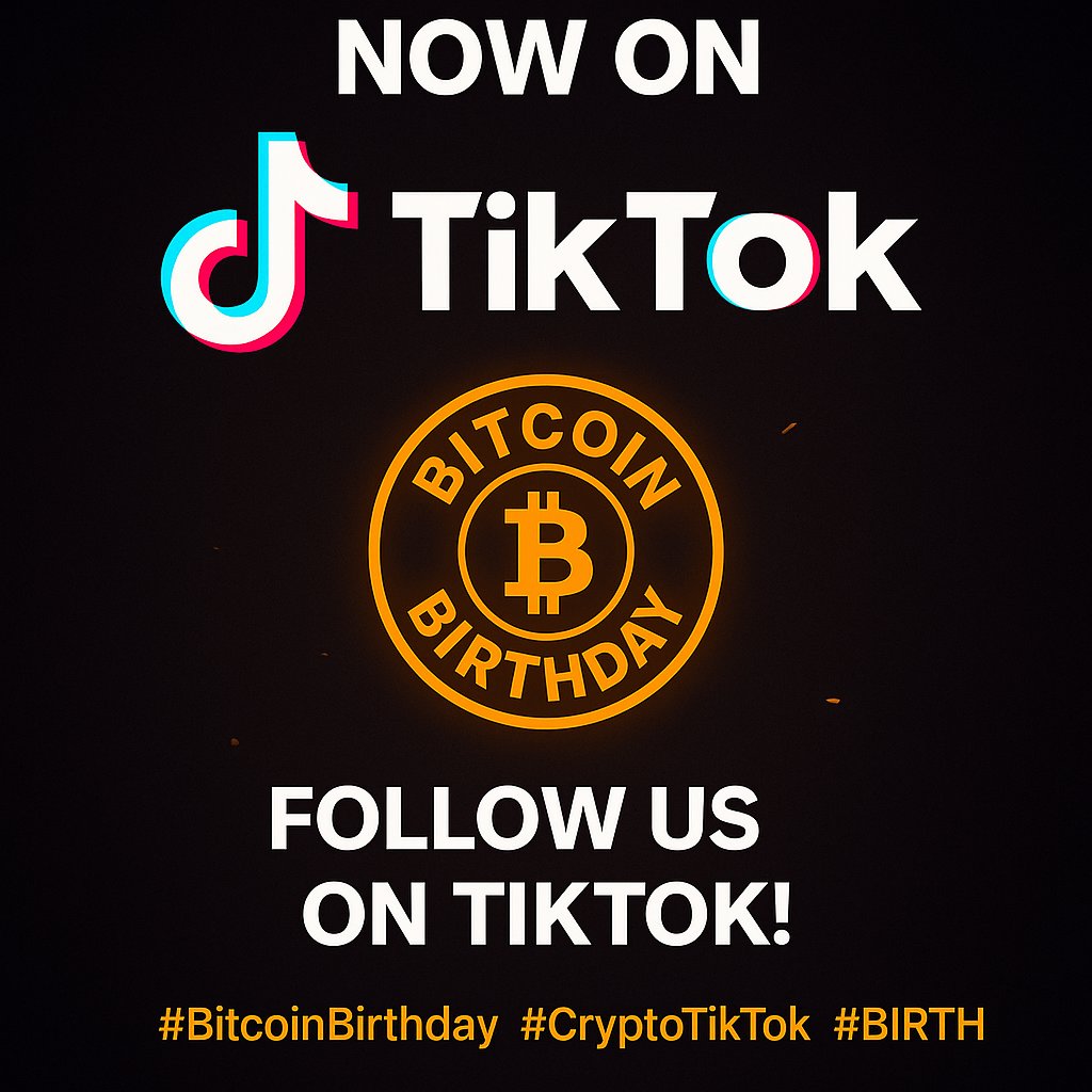 BTCBirthday_'s tweet photo. 🎥 We’re now on TikTok!
https://t.co/XD5rZPAsKB
The Bitcoin Birthday movement just went viral 🚀
Follow us on TikTok for the best clips, updates, and behind-the-scenes moments from the community.
Once we hit enough followers, we’ll be going LIVE — you don’t want to miss it 👀🎂
#BitcoinBirthday #CryptoTikTok #PumpFun #BIRTH #BTC