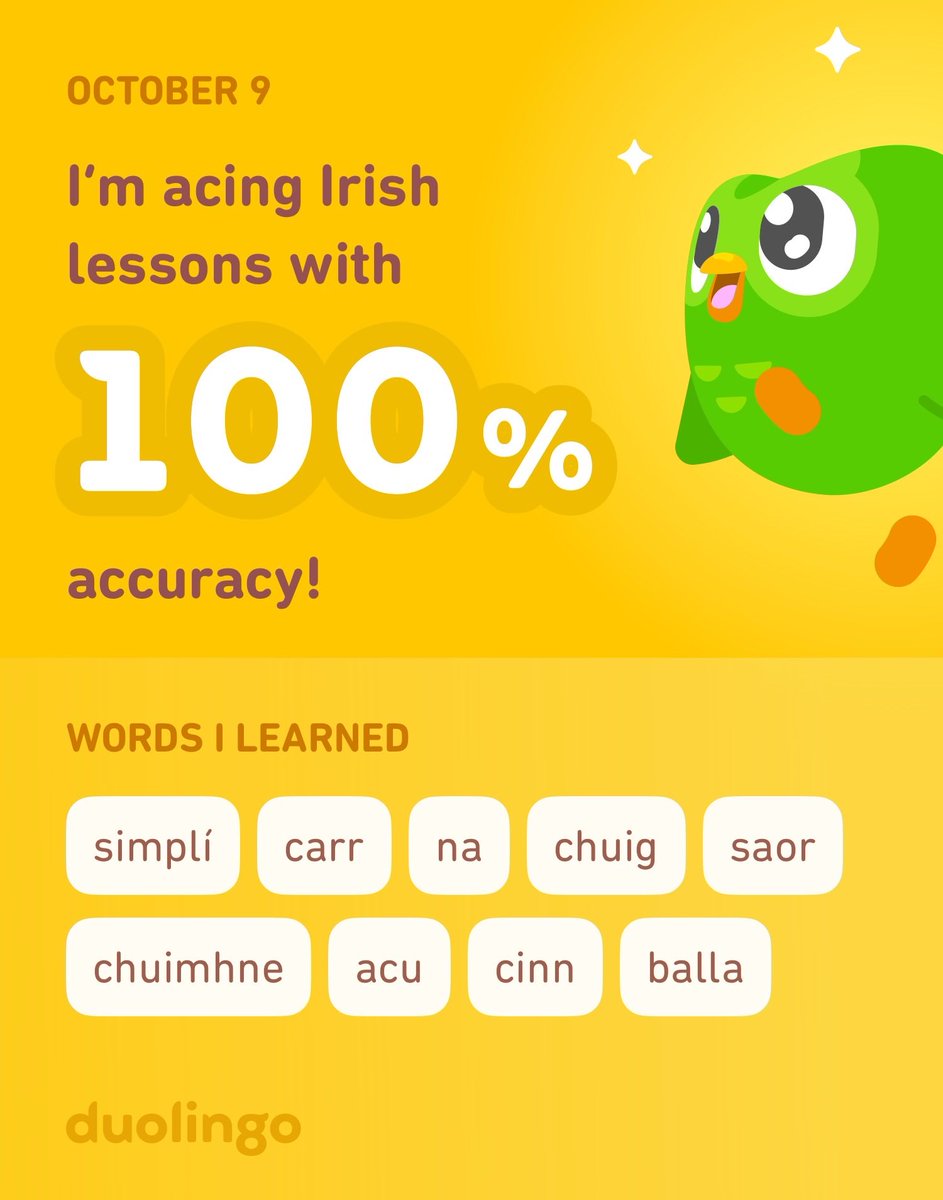 I’m learning Irish on Duolingo! It’s free, fun, and effective.