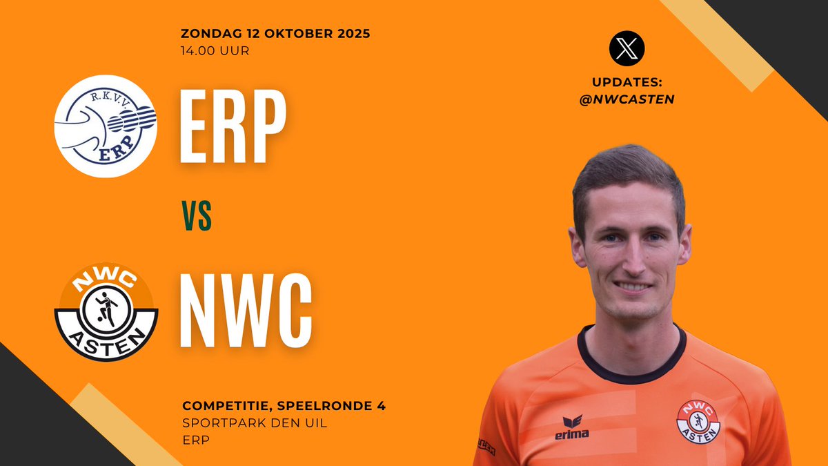 NWCAsten's tweet image. #MATCHDAY! ⚔️ Kan NWC 1 opponent Erp 1 pijn doen op sportpark Den Uil? Om 14.00 uur wordt afgetrapt in het Erpse. Tot straks, NWC&apos;ers! 🧡