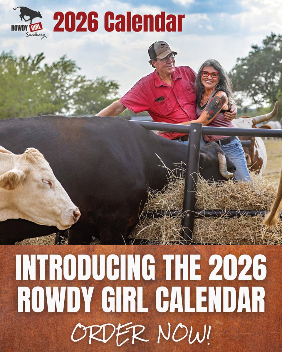 RowdyGirlRanch's tweet image. Rowdy, rescued, and ready for 2026! 🐮 Pre-order the Rowdy Girl Sanctuary calendar today. Launch Deal: $20 each, save more when you buy more. Limited to 1,000! Pre-order at the link and read on about our sponsorship opportunities too! 🔗 - mailchi.mp/rowdygirlsanct…